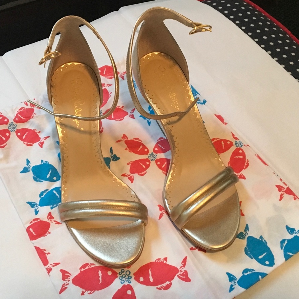 Lilly Pulitzer Gold Ankle-Strap Wedge Sandals